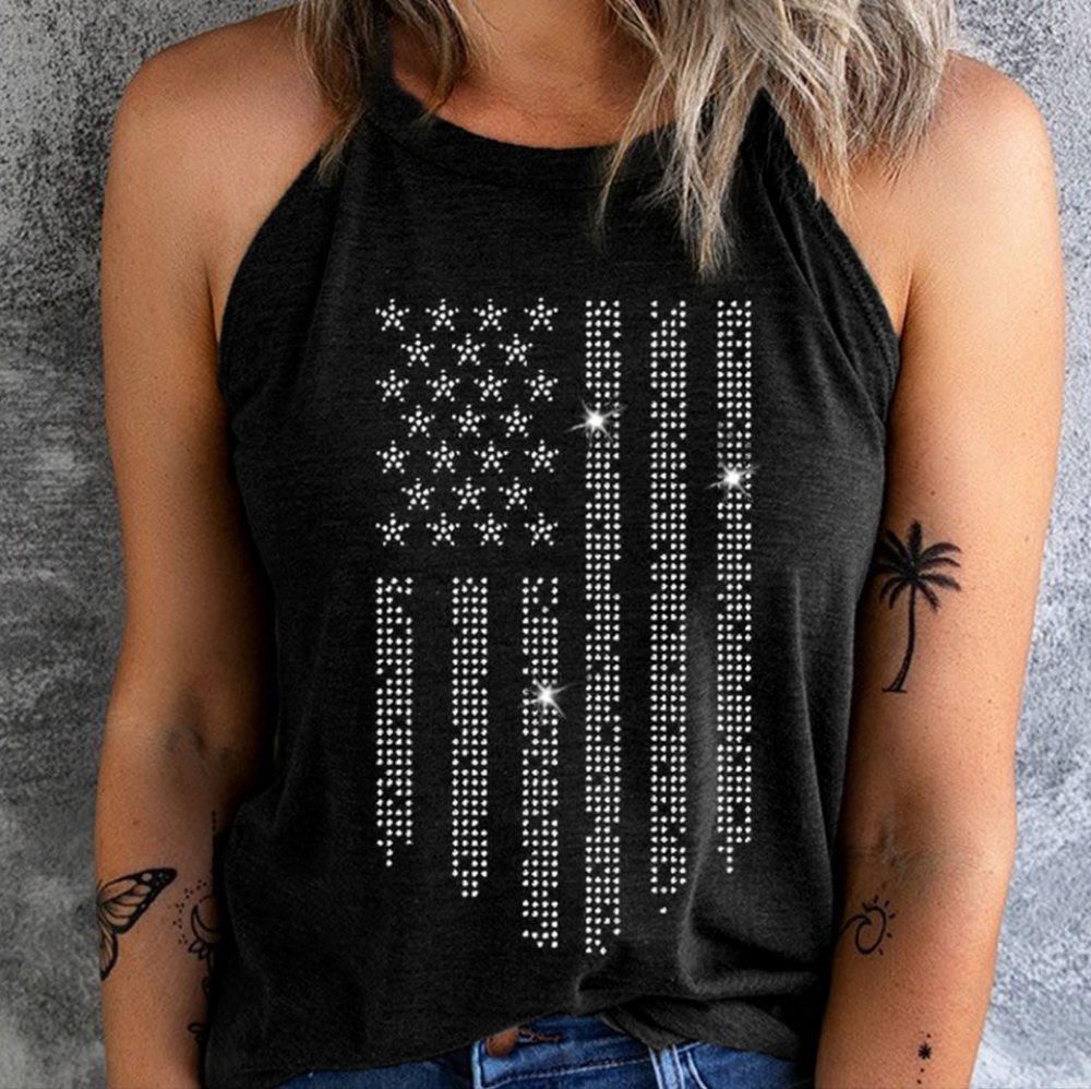 SPARKING Bling American Flag Shirt Patriotic Graphic Grecian Tank Top Americana